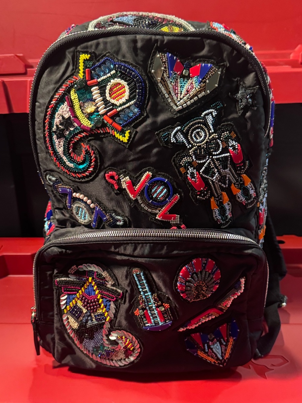 Black Embellished Beaded Backpack